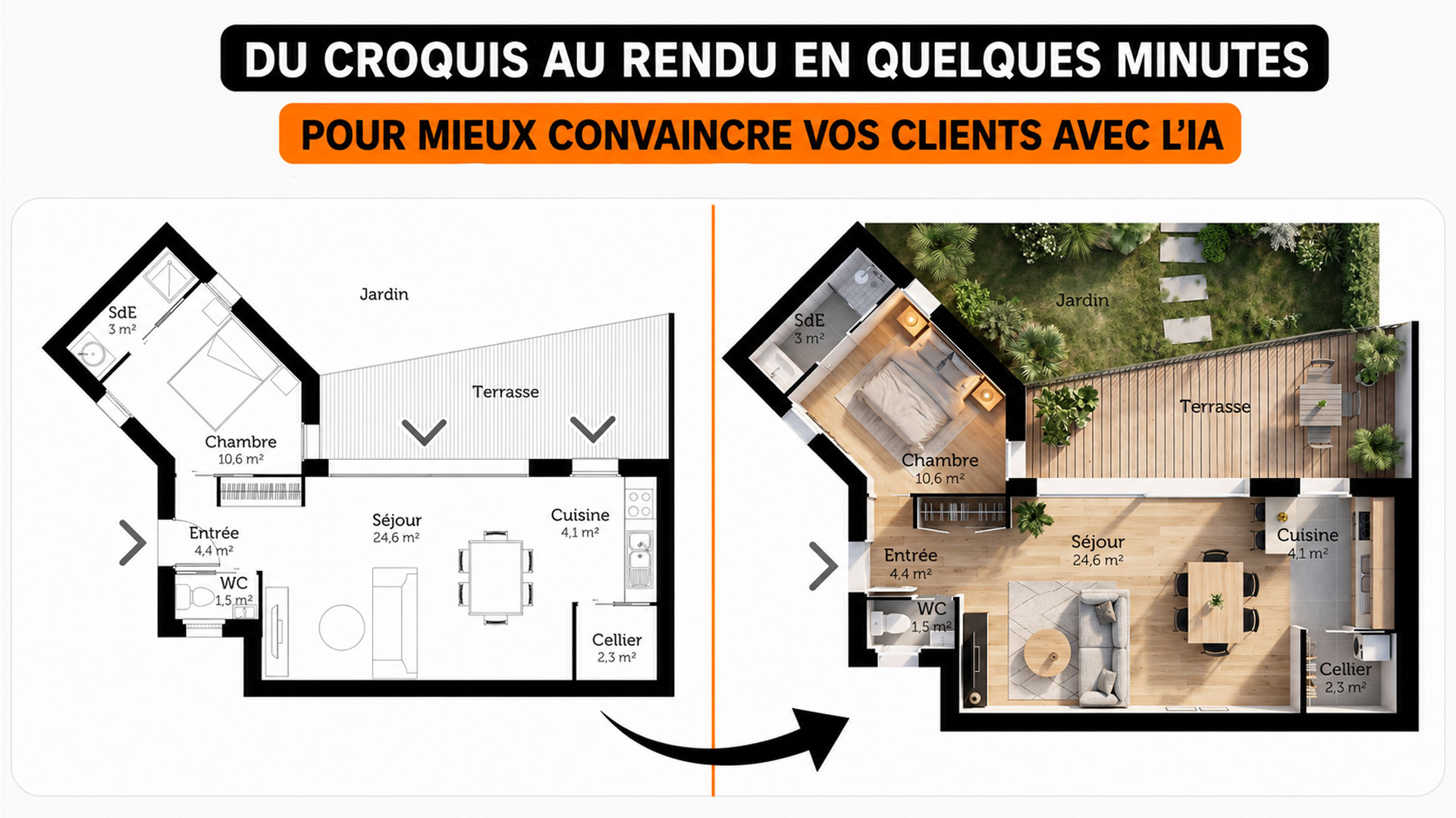Transforme en 2 min tes croquis en un plan d'aménagement 3D avec l'IA
